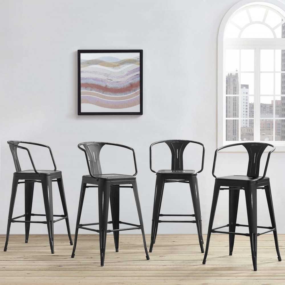 Promenade Bar Stool Set of 4, Black, EEI-3953-BLK