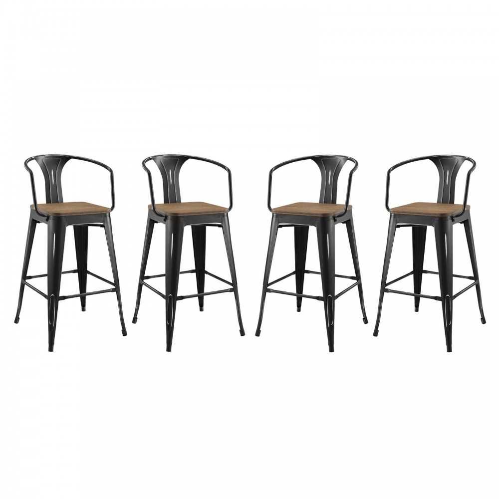 Promenade Bar Stool Set of 4, Black, EEI-3955-BLK