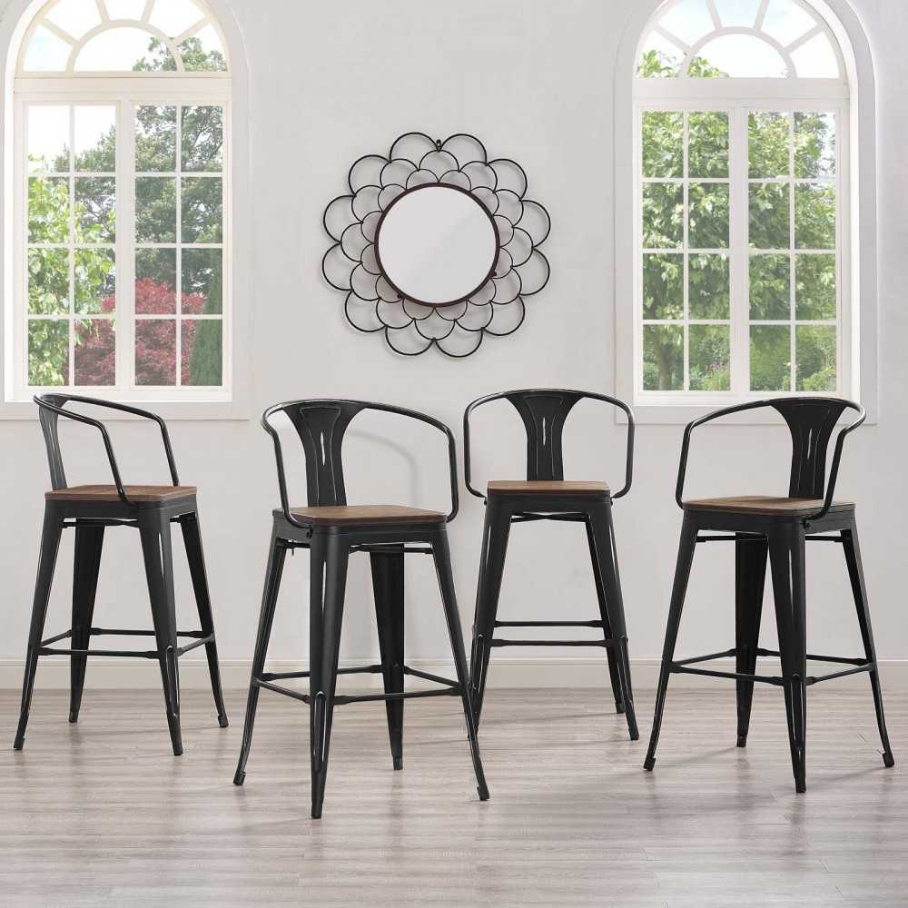 Promenade Bar Stool Set of 4, Black, EEI-3955-BLK