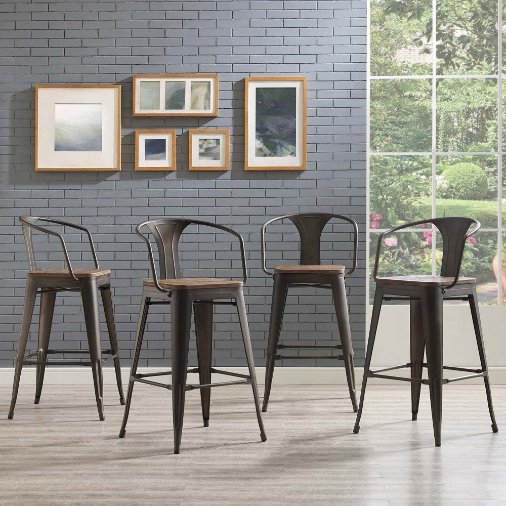 Promenade Bar Stool Set of 4, Brown, EEI-3955-BRN