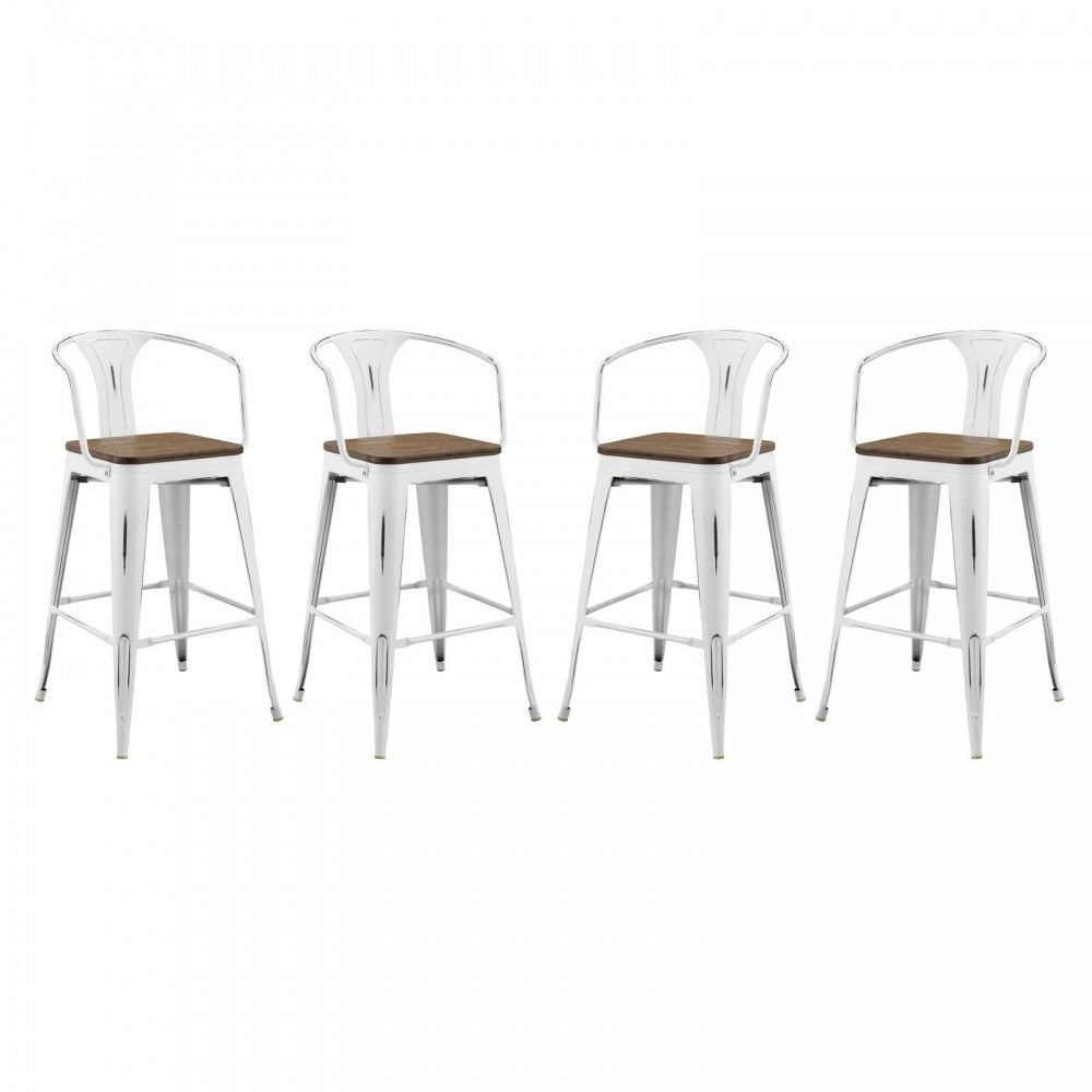 Promenade Bar Stool Set of 4, White, EEI-3955-WHI