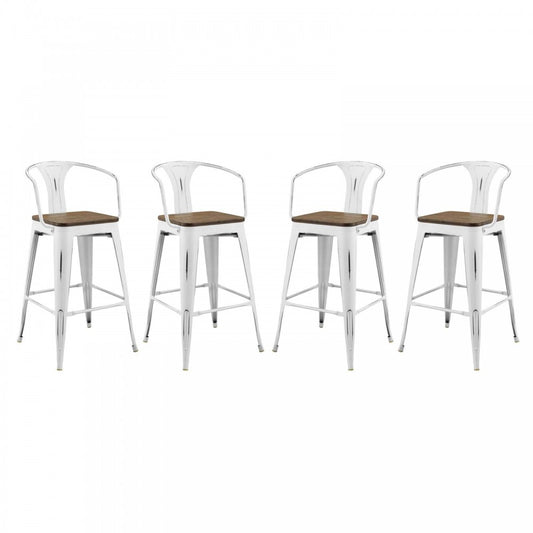 Promenade Bar Stool Set of 4, White, EEI-3955-WHI