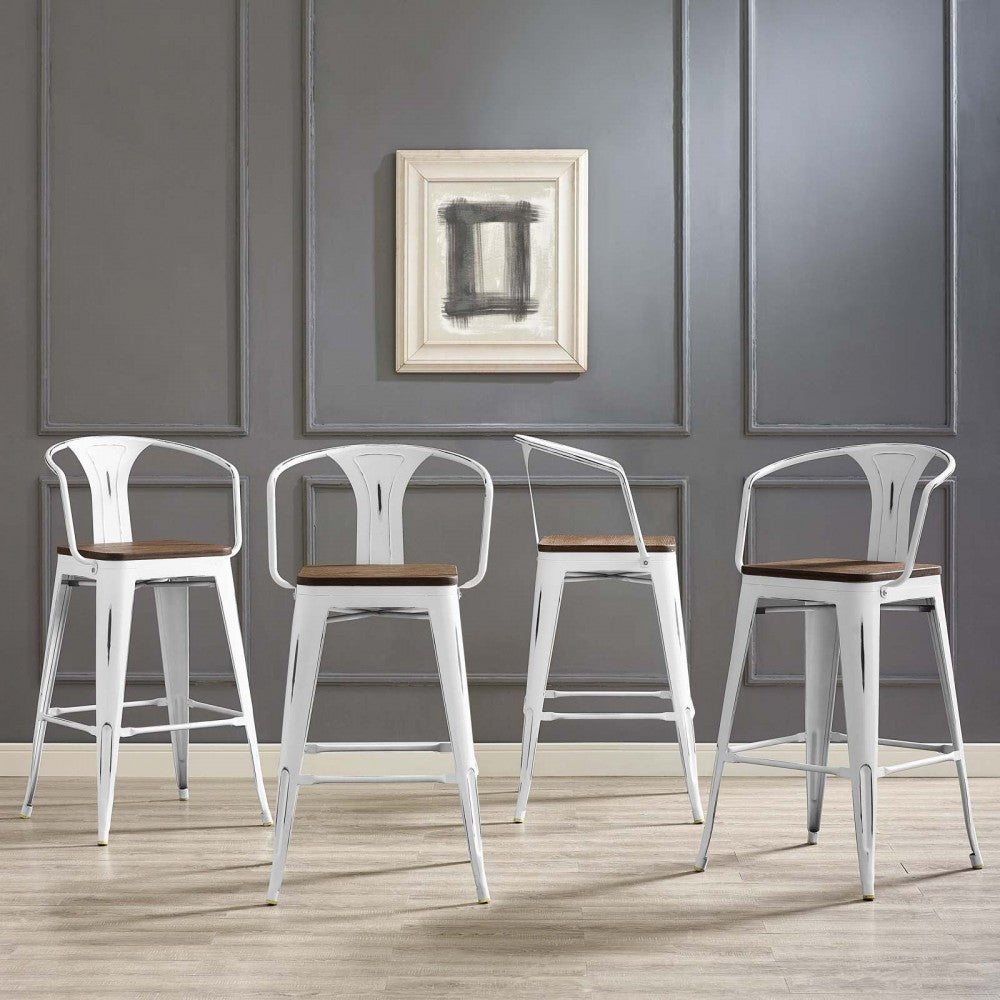 Promenade Bar Stool Set of 4, White, EEI-3955-WHI