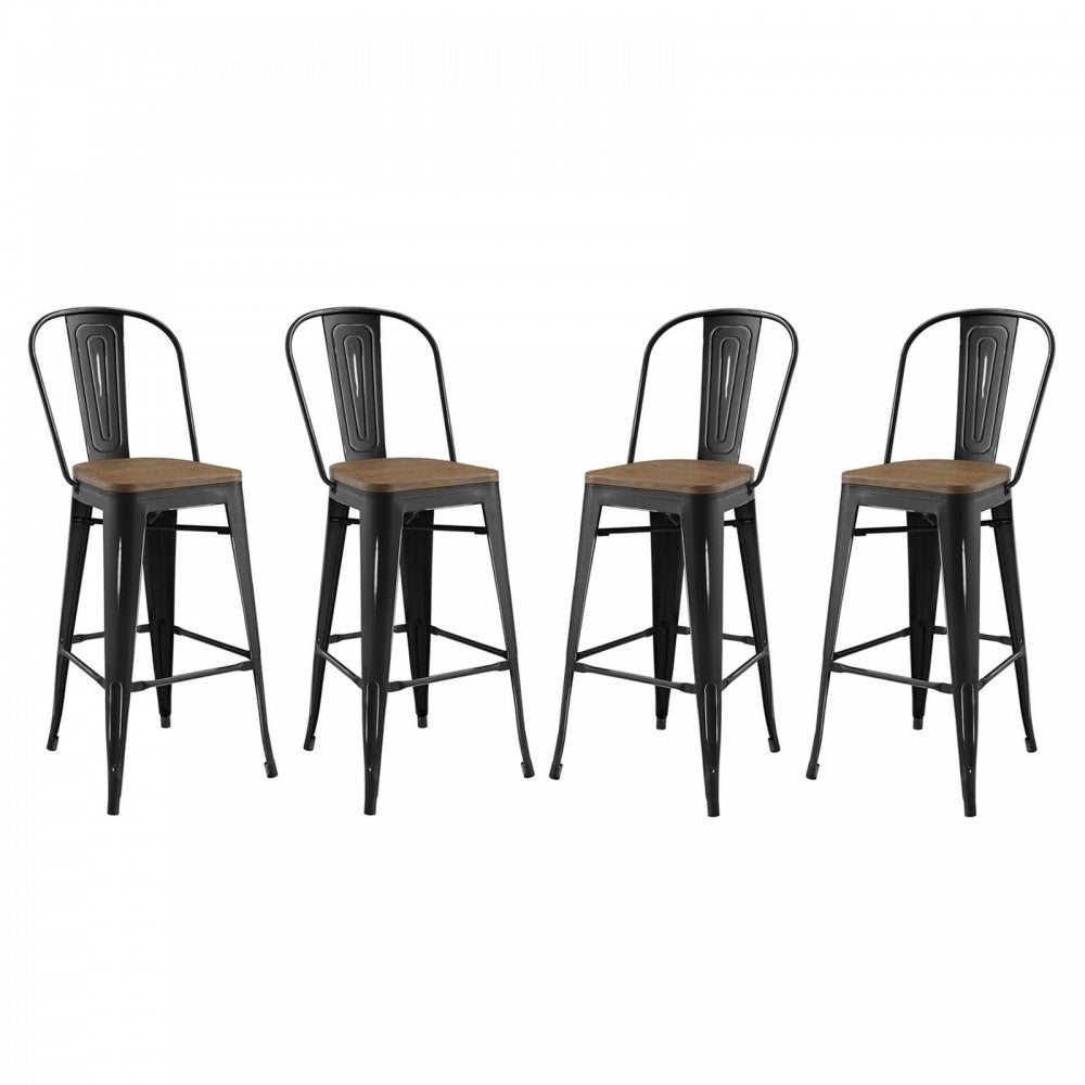 Promenade Bar Stool Set of 4, Black, EEI-3897-BLK