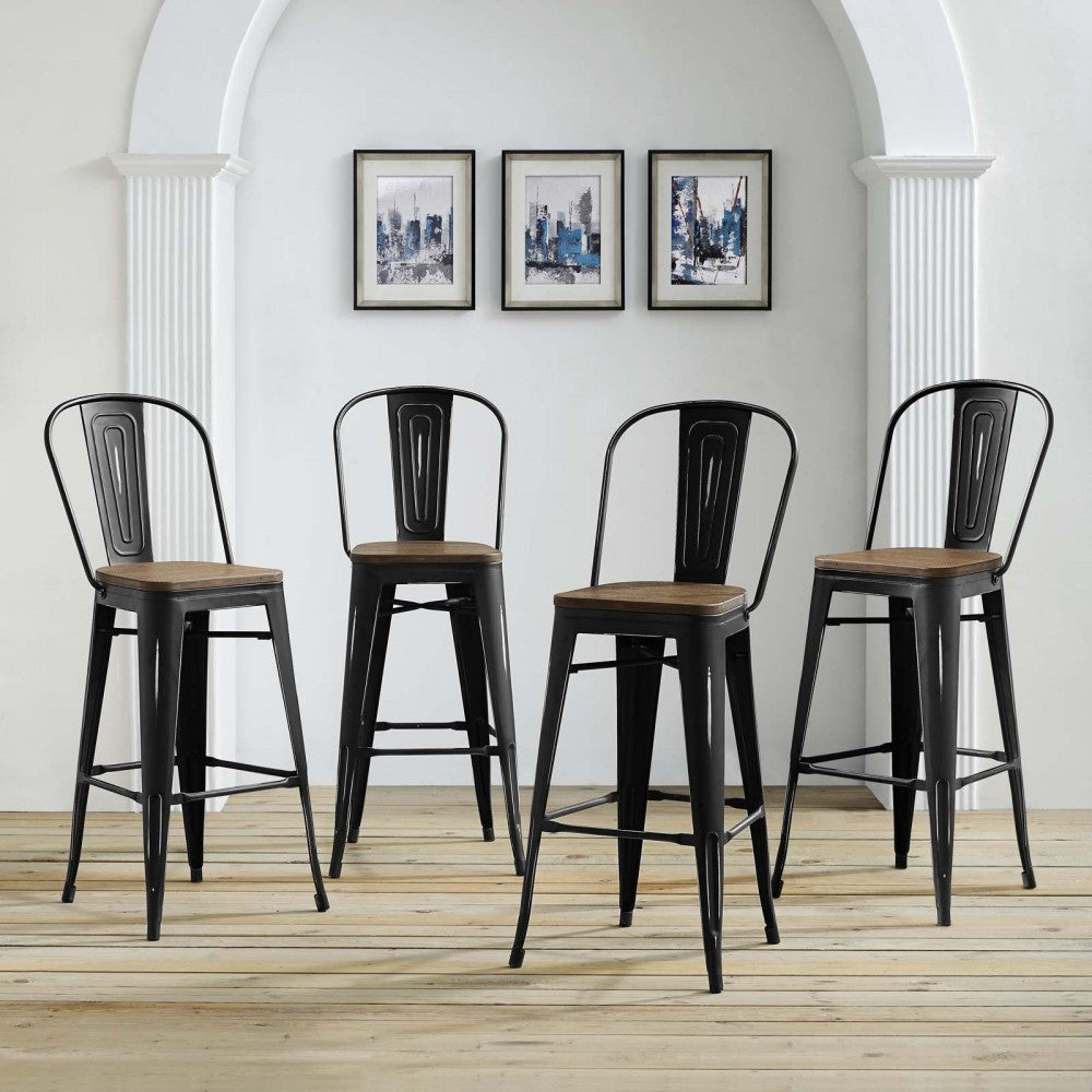 Promenade Bar Stool Set of 4, Black, EEI-3897-BLK