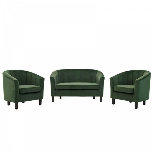 Prospect Channel Tufted 3 Piece Performance Velvet Set, Emerald