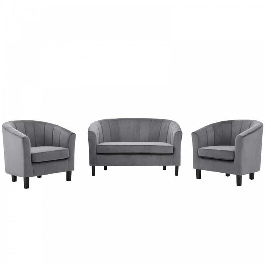 Prospect Channel Tufted 3 Piece Performance Velvet Set, Gray