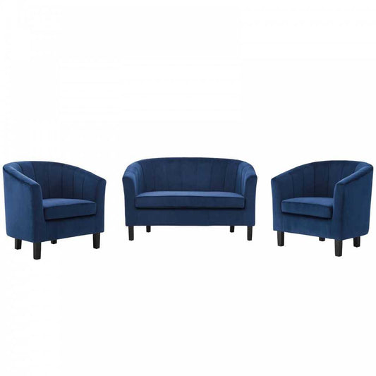 Prospect Channel Tufted 3 Piece Performance Velvet Set, Navy