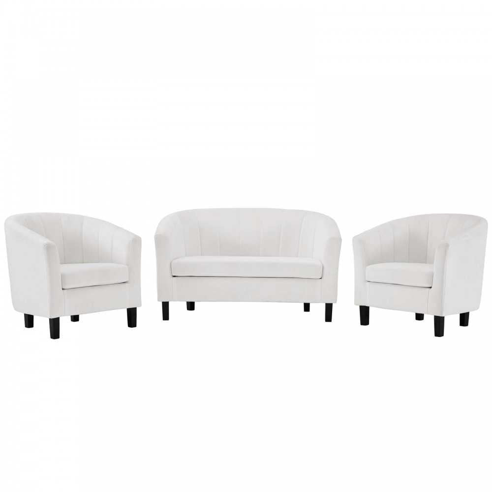 Prospect Channel Tufted 3 Piece Performance Velvet Set, White