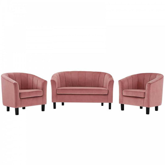 Prospect Channel Tufted 3 Piece Performance Velvet Set, Dusty Rose