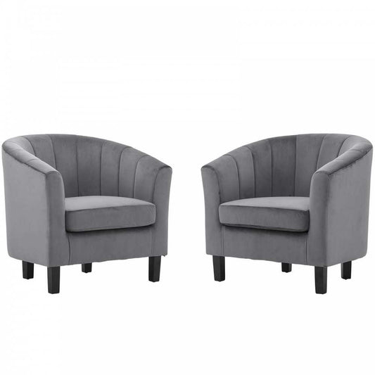 Prospect Channel Tufted Performance Velvet Armchair Set of 2, Gray