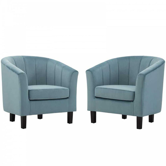 Prospect Channel Tufted Performance Velvet Armchair Set of 2, Light Blue