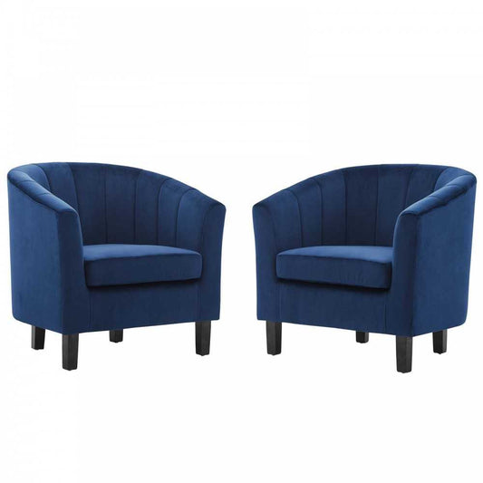Prospect Channel Tufted Performance Velvet Armchair Set of 2, Navy
