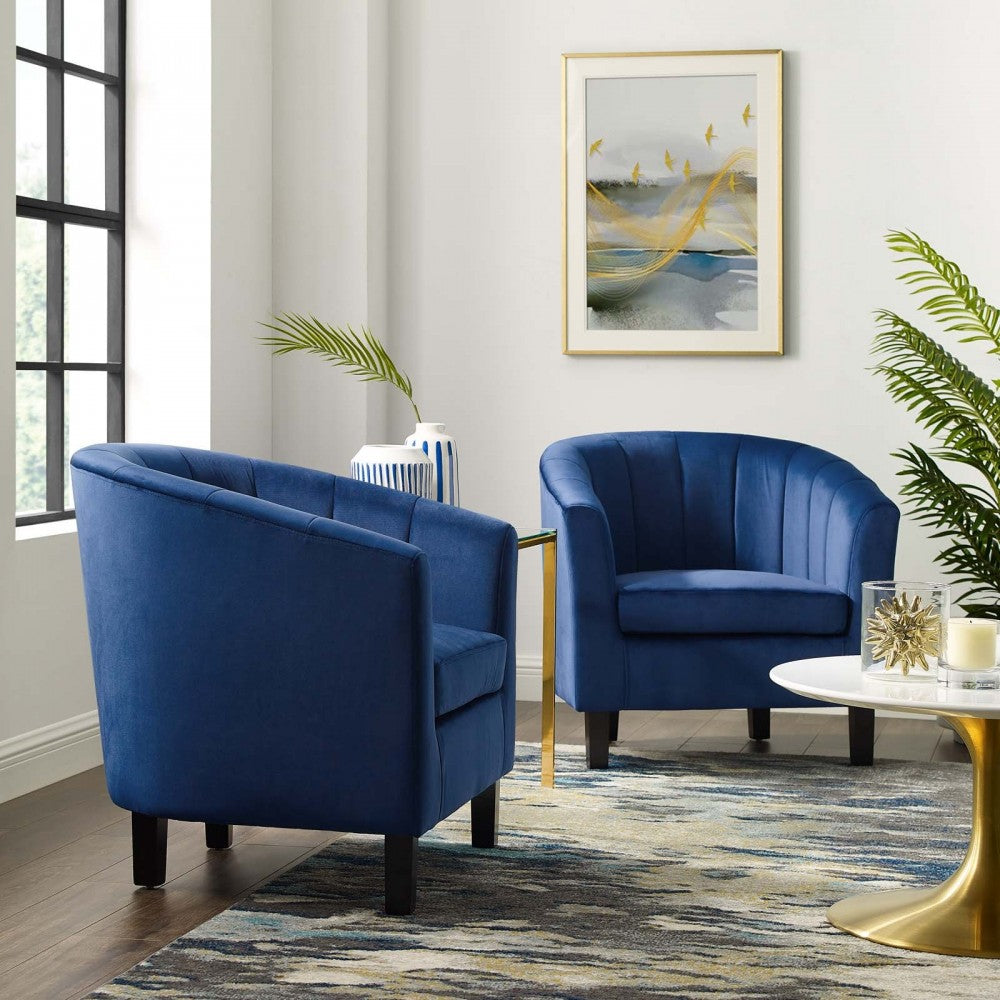 Prospect Channel Tufted Performance Velvet Armchair Set of 2, Navy