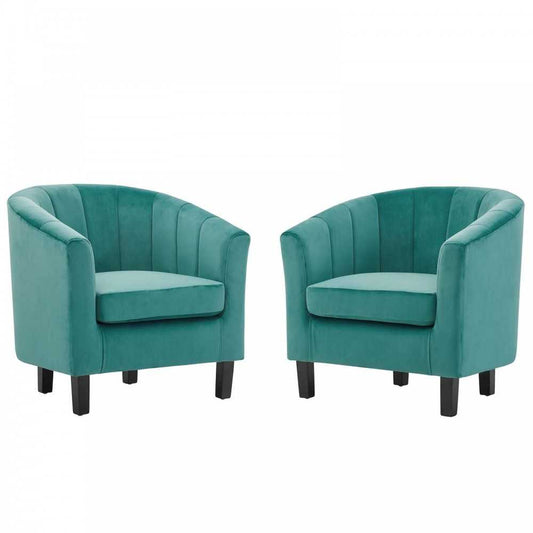 Prospect Channel Tufted Performance Velvet Armchair Set of 2, Teal