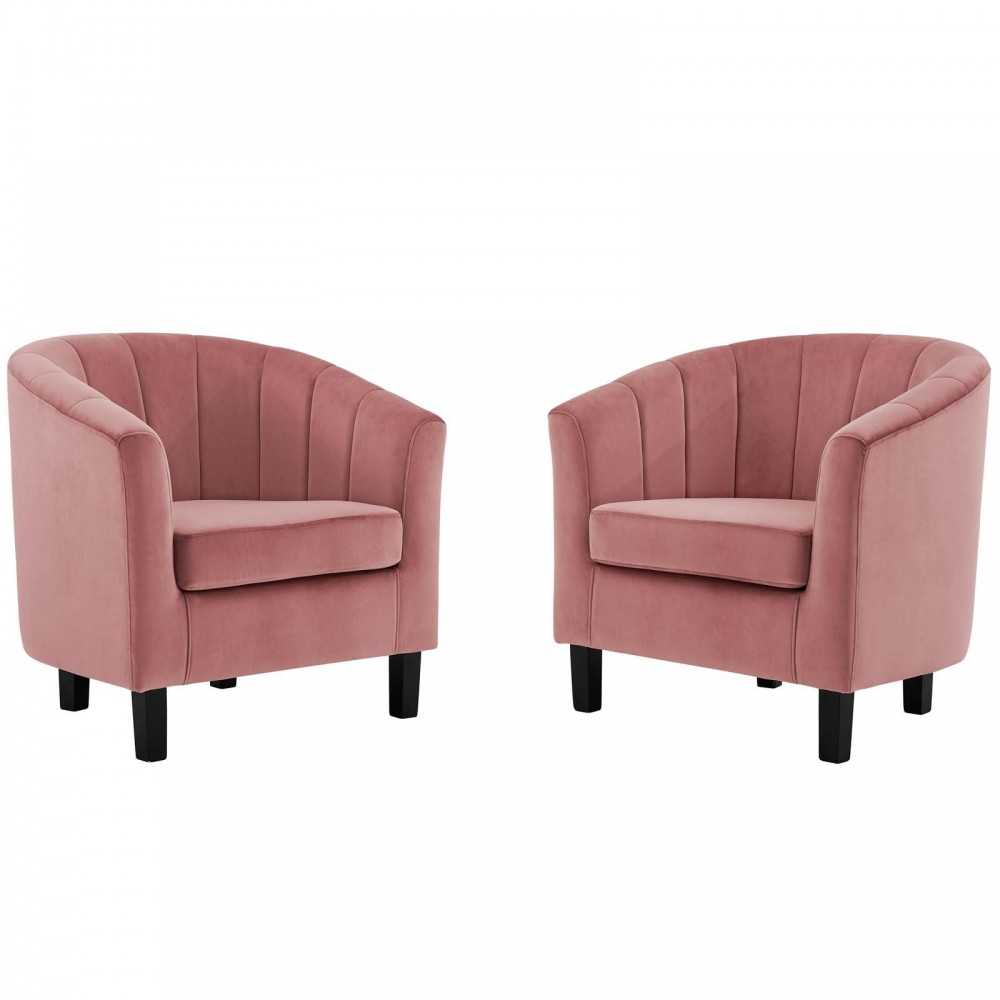 Prospect Channel Tufted Performance Velvet Armchair Set of 2, Dusty Rose