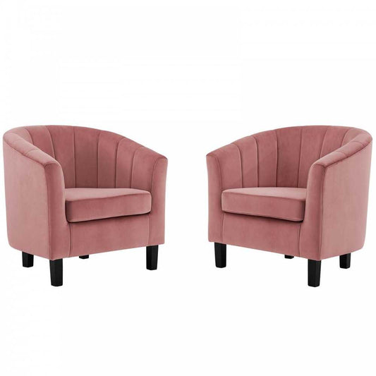 Prospect Channel Tufted Performance Velvet Armchair Set of 2, Dusty Rose