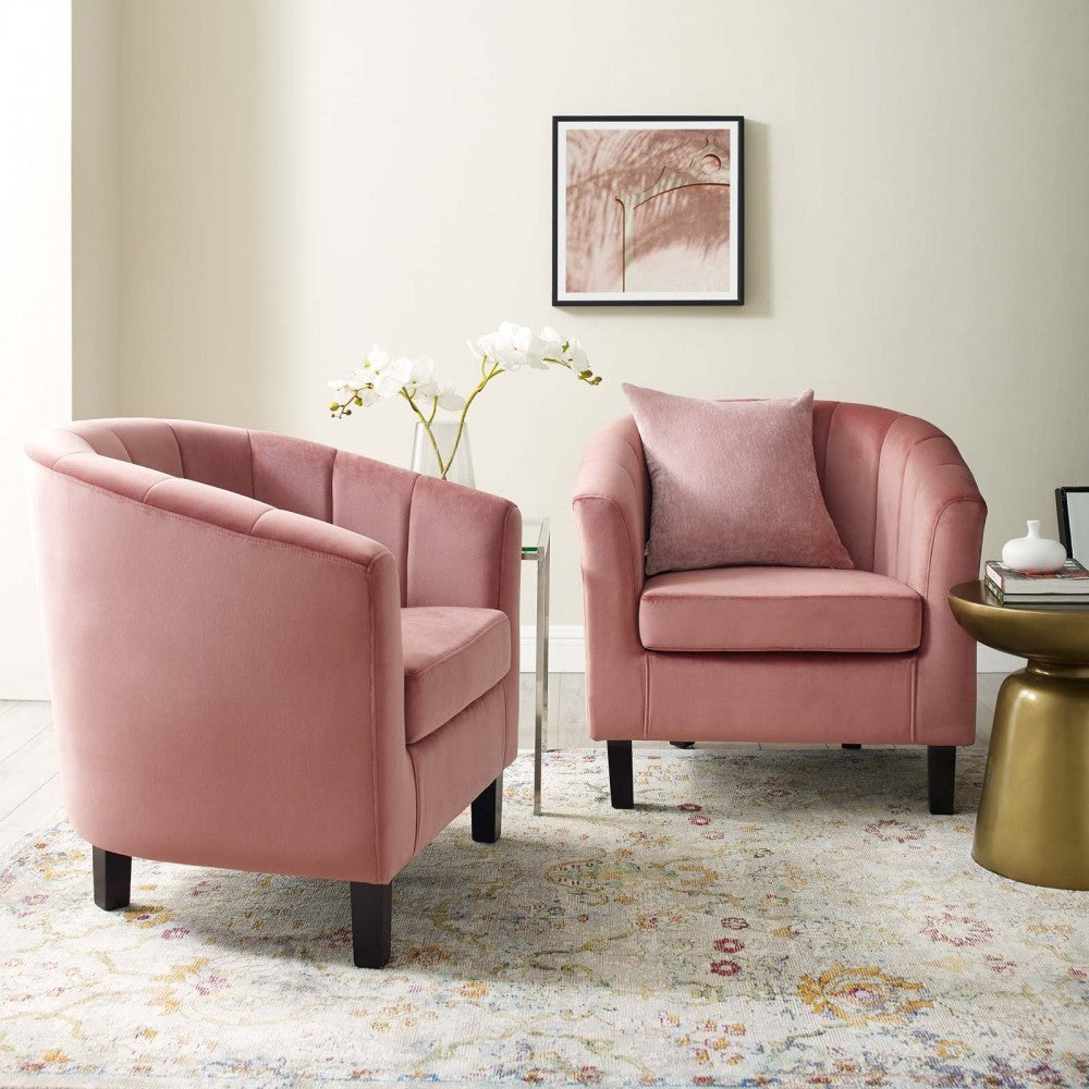 Prospect Channel Tufted Performance Velvet Armchair Set of 2, Dusty Rose