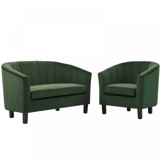 Prospect Channel Tufted Performance Velvet Loveseat and Armchair Set, Emerald