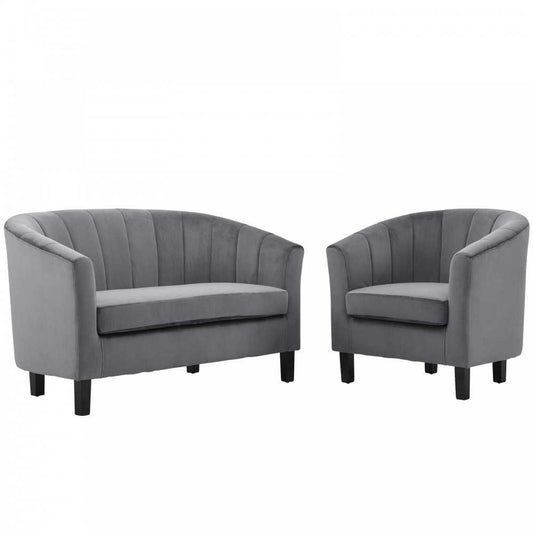 Prospect Channel Tufted Performance Velvet Loveseat and Armchair Set, Gray