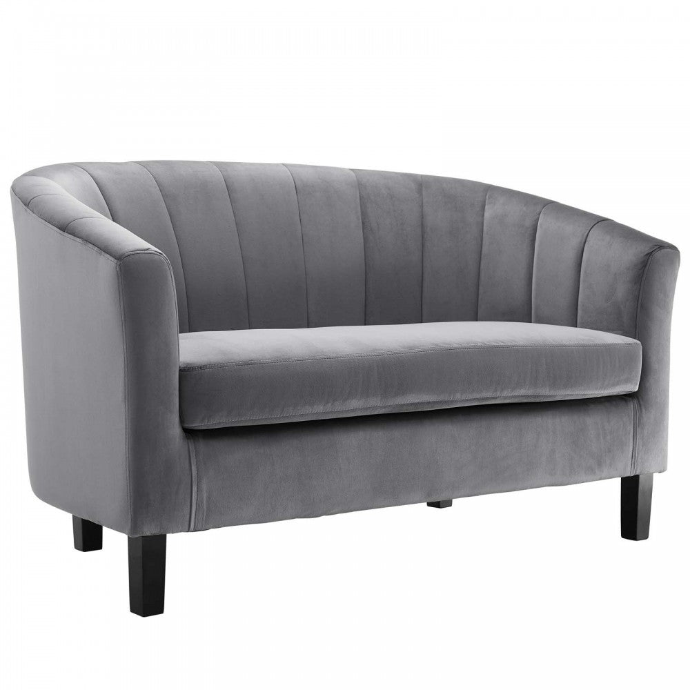 Prospect Channel Tufted Performance Velvet Loveseat and Armchair Set, Gray