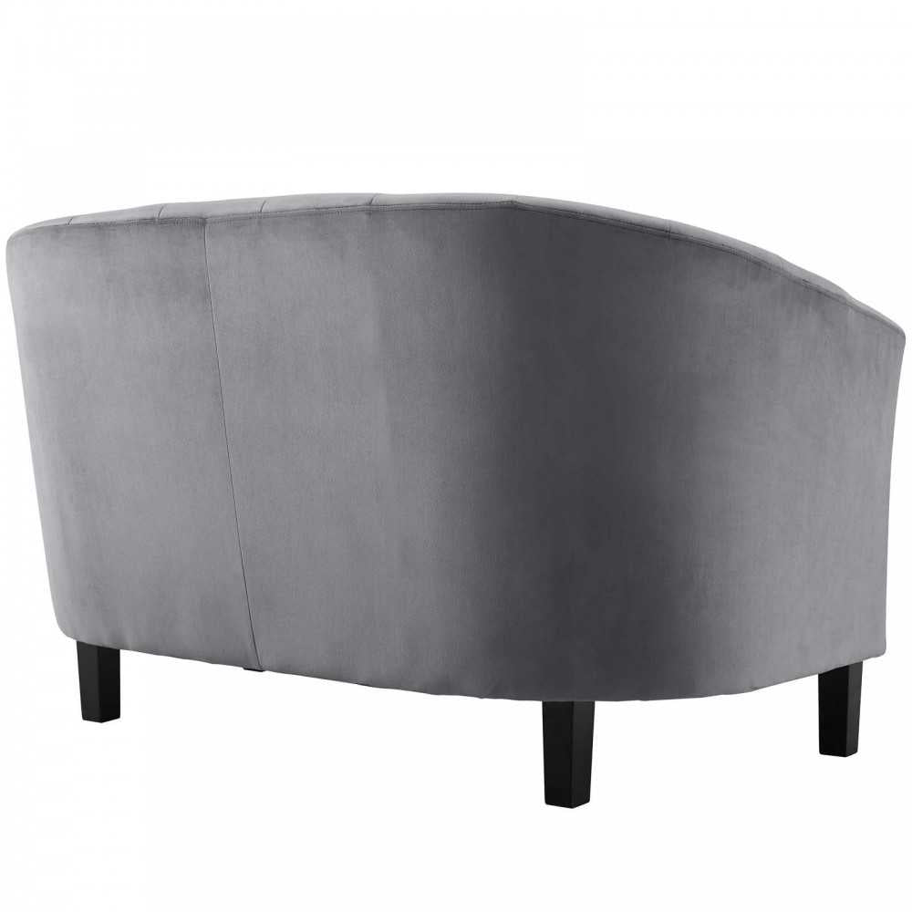 Prospect Channel Tufted Performance Velvet Loveseat and Armchair Set, Gray