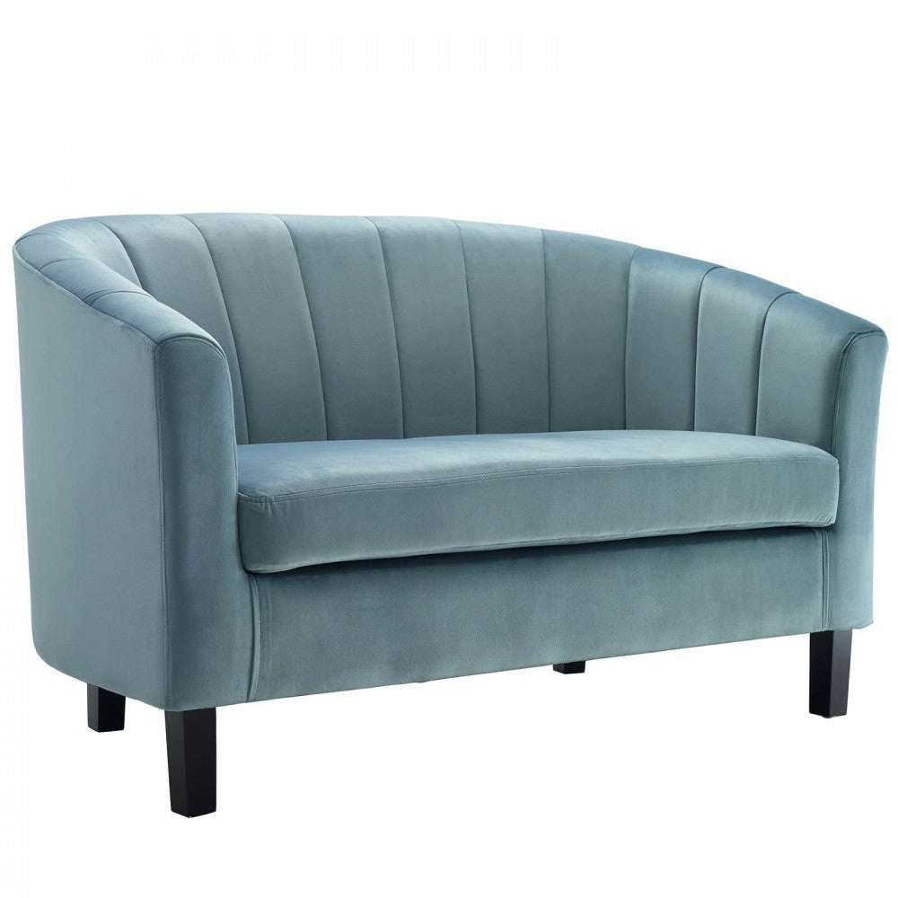 Prospect Channel Tufted Performance Velvet Loveseat and Armchair Set, Light Blue