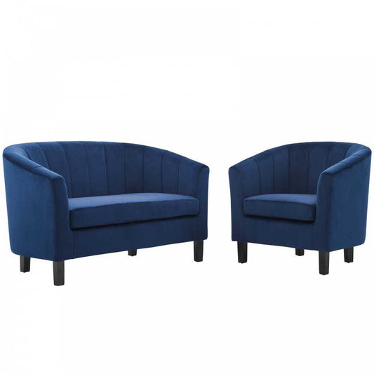 Prospect Channel Tufted Performance Velvet Loveseat and Armchair Set, Navy