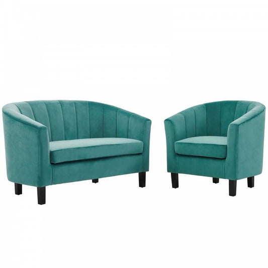 Prospect Channel Tufted Performance Velvet Loveseat and Armchair Set, Teal