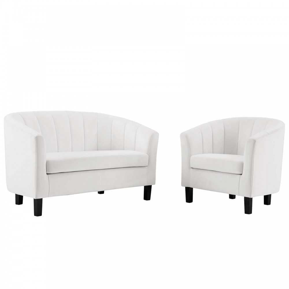 Prospect Channel Tufted Performance Velvet Loveseat and Armchair Set, White