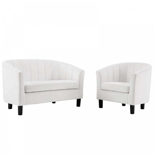 Prospect Channel Tufted Performance Velvet Loveseat and Armchair Set, White