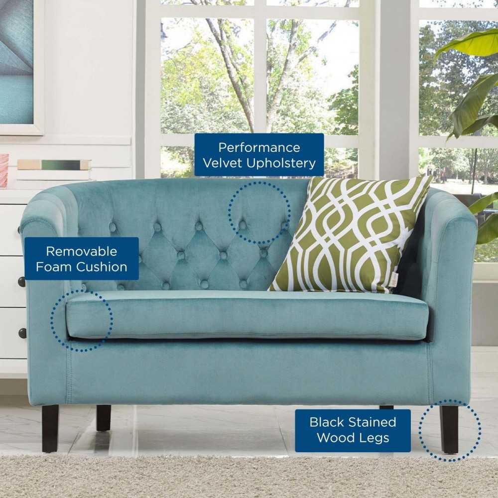 Prospect Performance Velvet Loveseat, Sea Blue