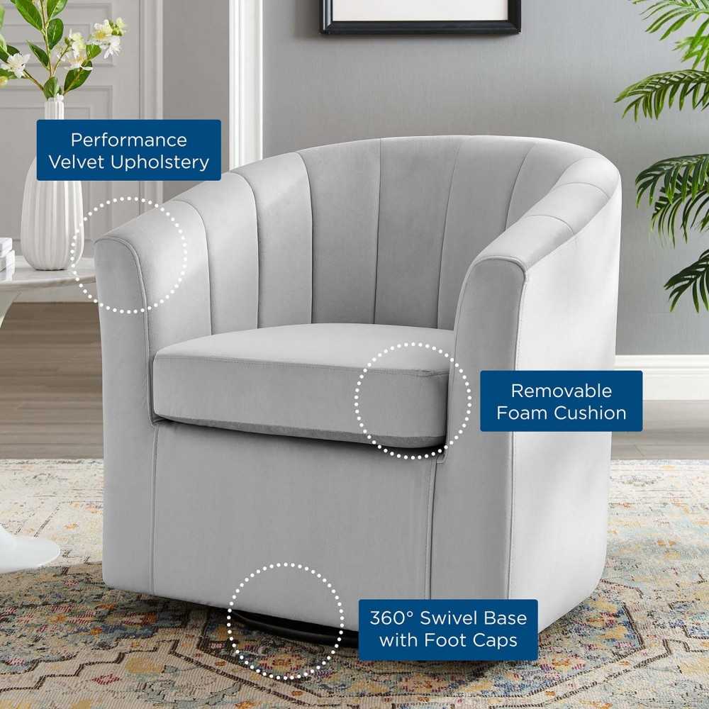 Prospect Performance Velvet Swivel Armchair, Light Gray