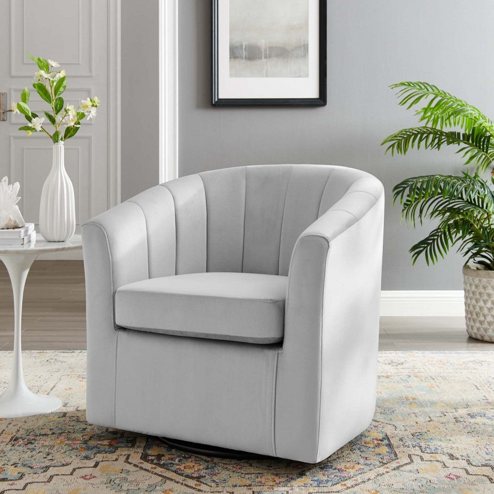 Prospect Performance Velvet Swivel Armchair, Light Gray