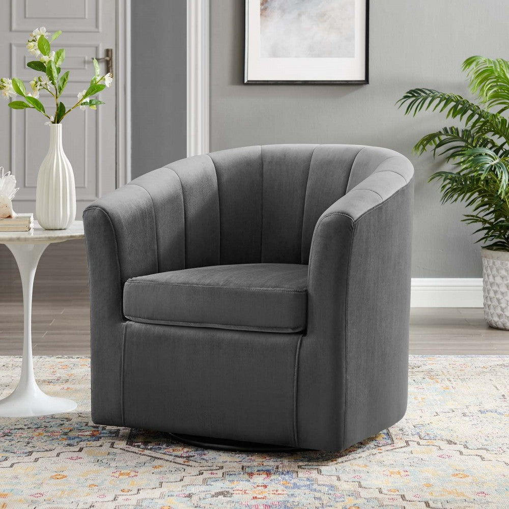 Prospect Performance Velvet Swivel Armchair, Charcoal