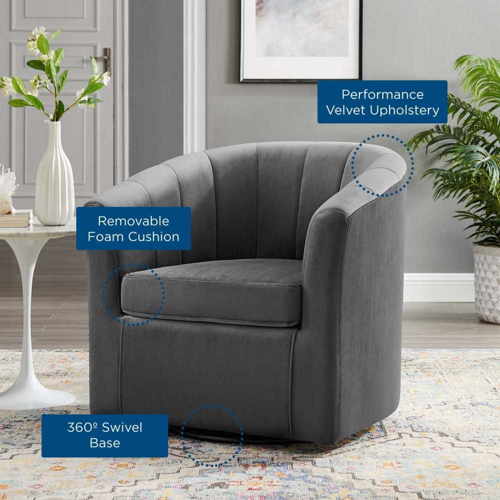 Prospect Performance Velvet Swivel Armchair, Charcoal