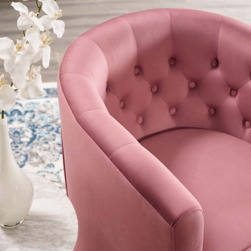 Prospect Tufted Performance Velvet Swivel Armchair, Dusty Rose