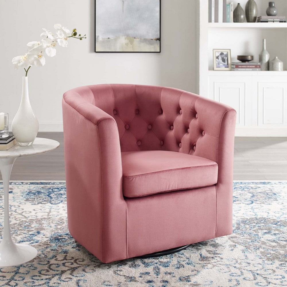 Prospect Tufted Performance Velvet Swivel Armchair, Dusty Rose