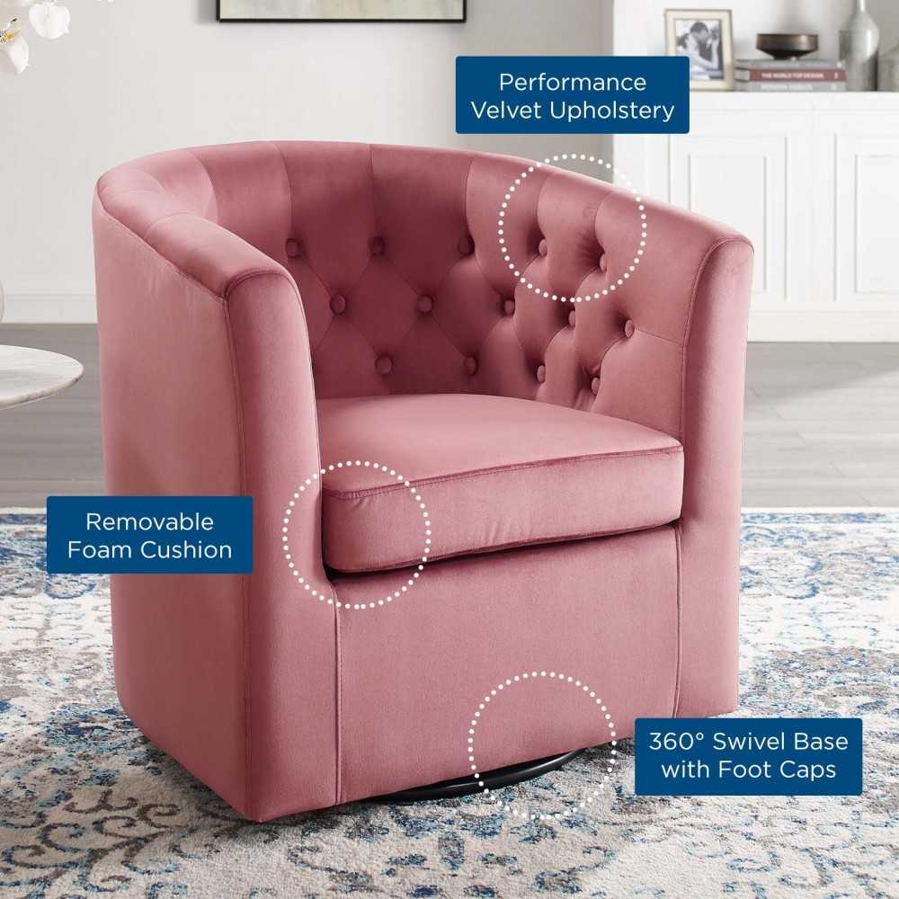 Prospect Tufted Performance Velvet Swivel Armchair, Dusty Rose