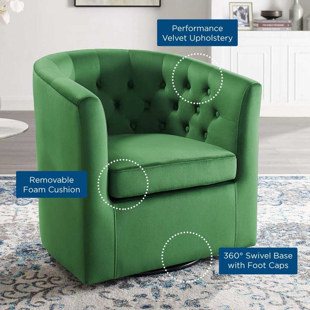 Prospect Tufted Performance Velvet Swivel Armchair, Emerald