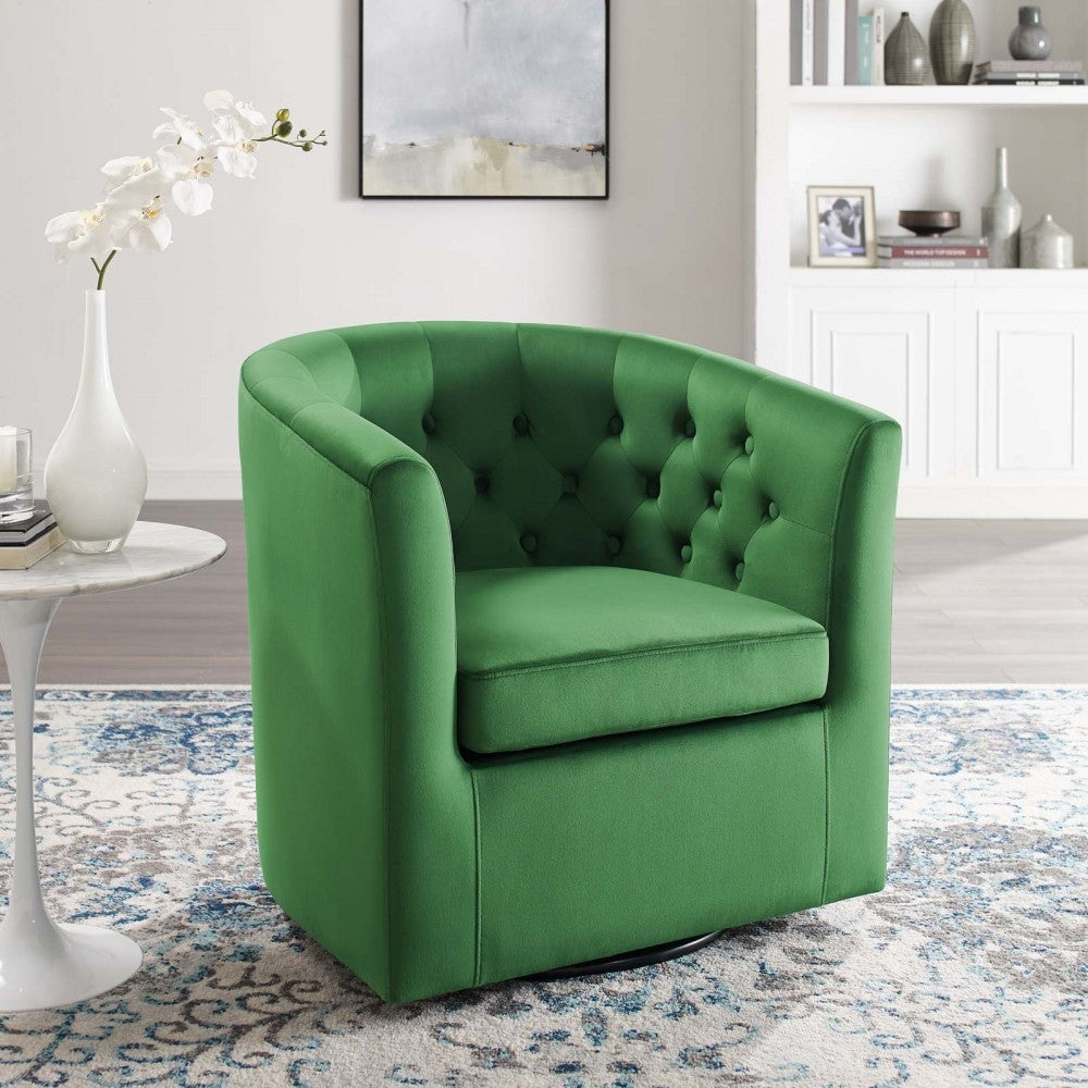 Prospect Tufted Performance Velvet Swivel Armchair, Emerald