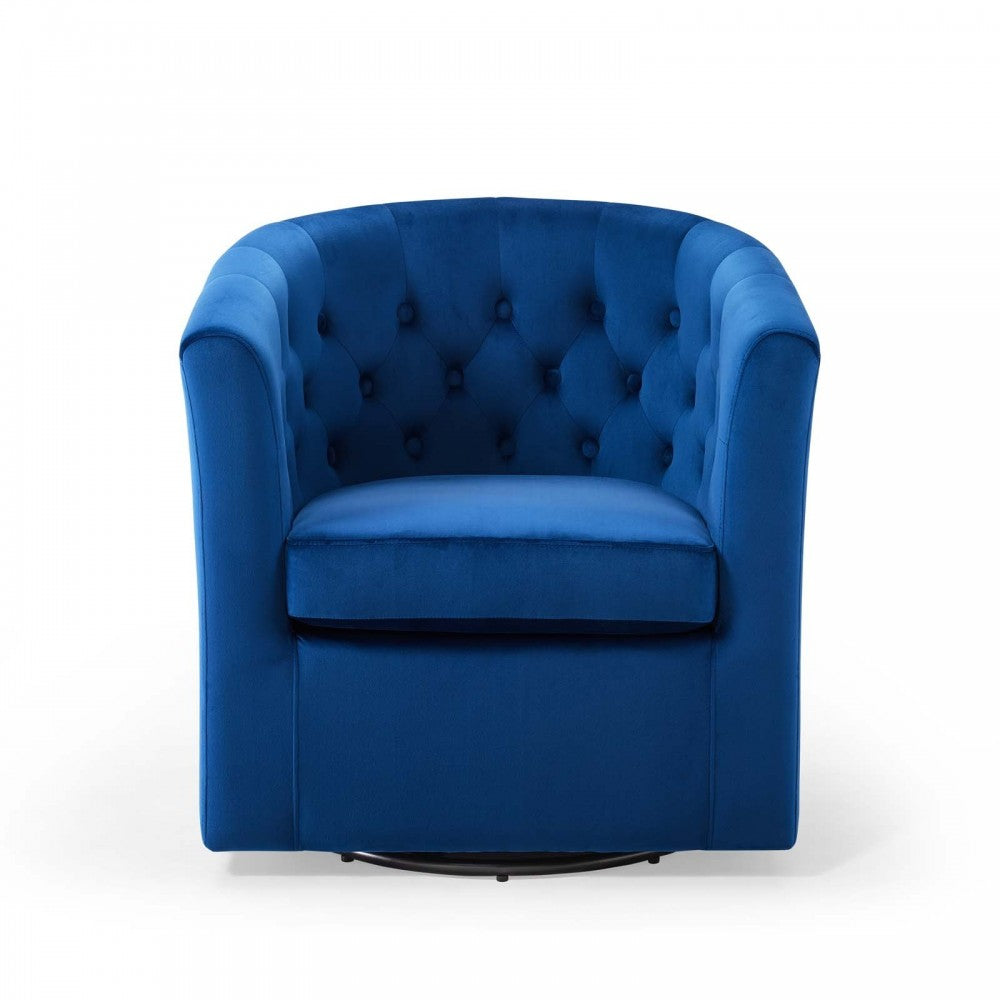 Prospect Tufted Performance Velvet Swivel Armchair, Navy