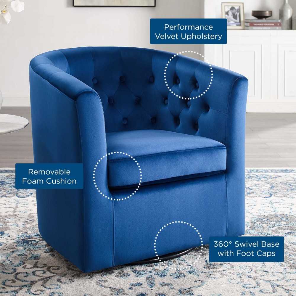 Prospect Tufted Performance Velvet Swivel Armchair, Navy