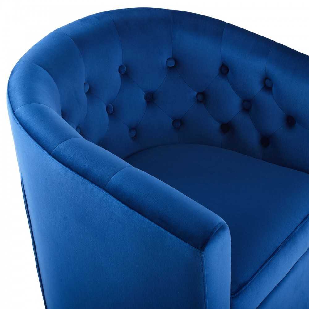 Prospect Tufted Performance Velvet Swivel Armchair, Navy
