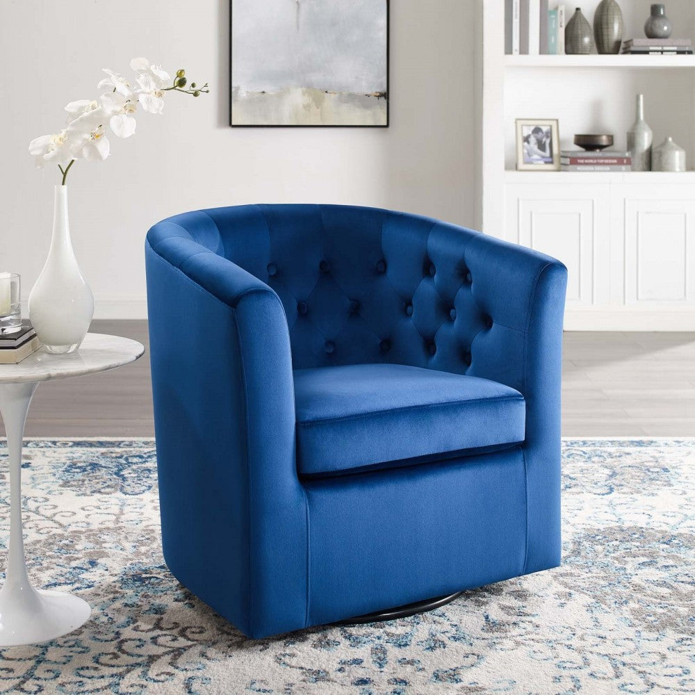 Prospect Tufted Performance Velvet Swivel Armchair, Navy