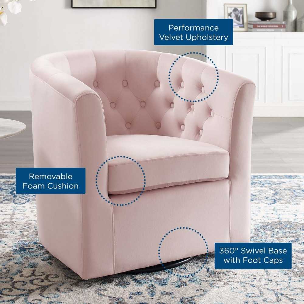 Prospect Tufted Performance Velvet Swivel Armchair, Pink