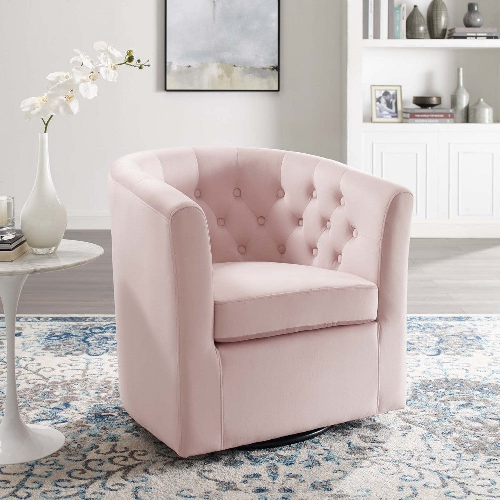 Prospect Tufted Performance Velvet Swivel Armchair, Pink