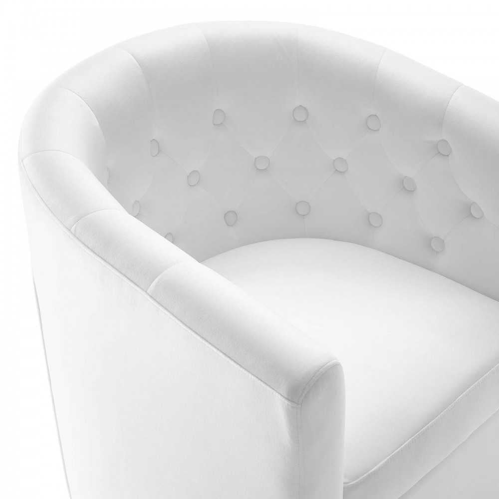 Prospect Tufted Performance Velvet Swivel Armchair, White
