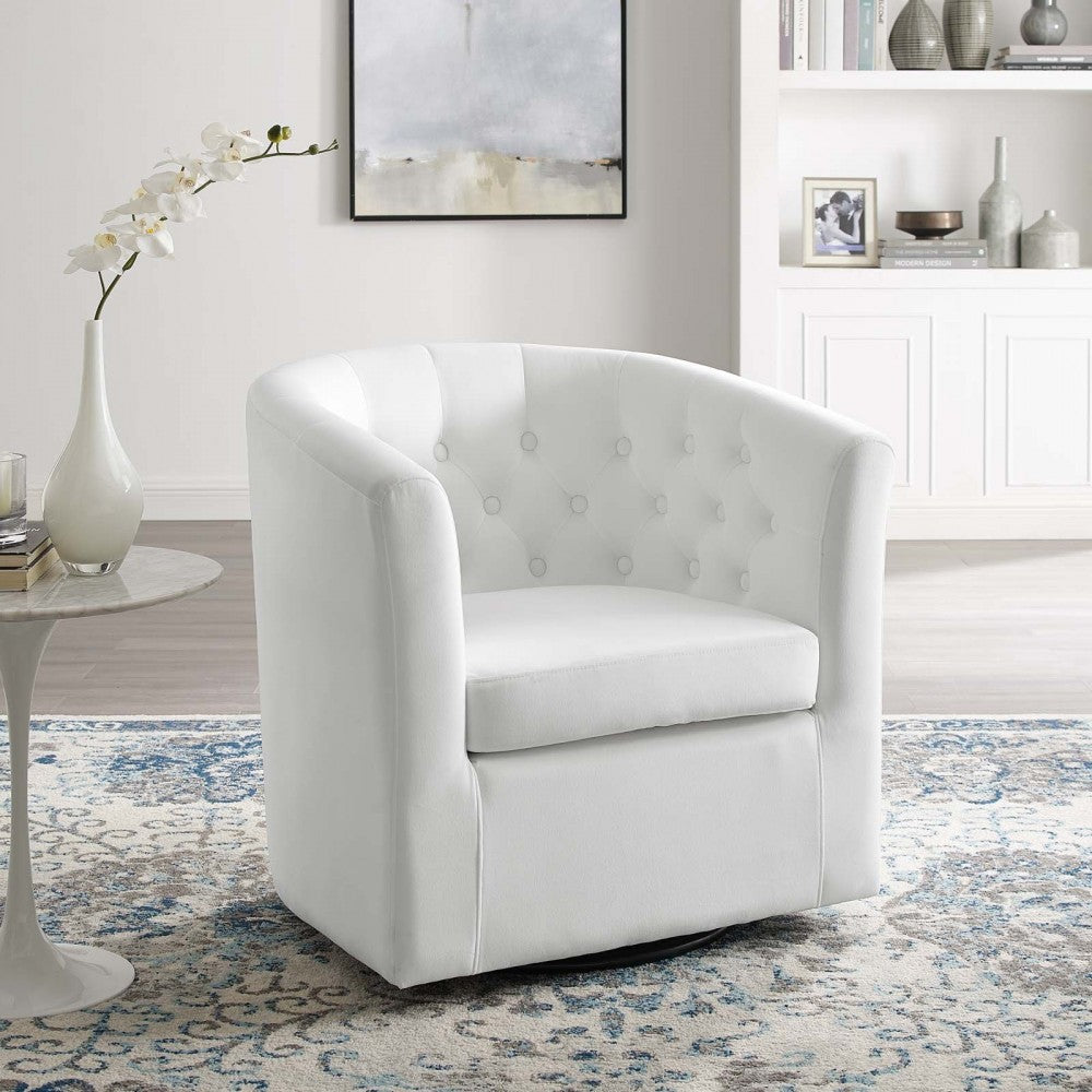 Prospect Tufted Performance Velvet Swivel Armchair, White