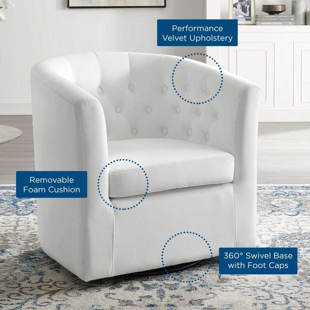 Prospect Tufted Performance Velvet Swivel Armchair, White
